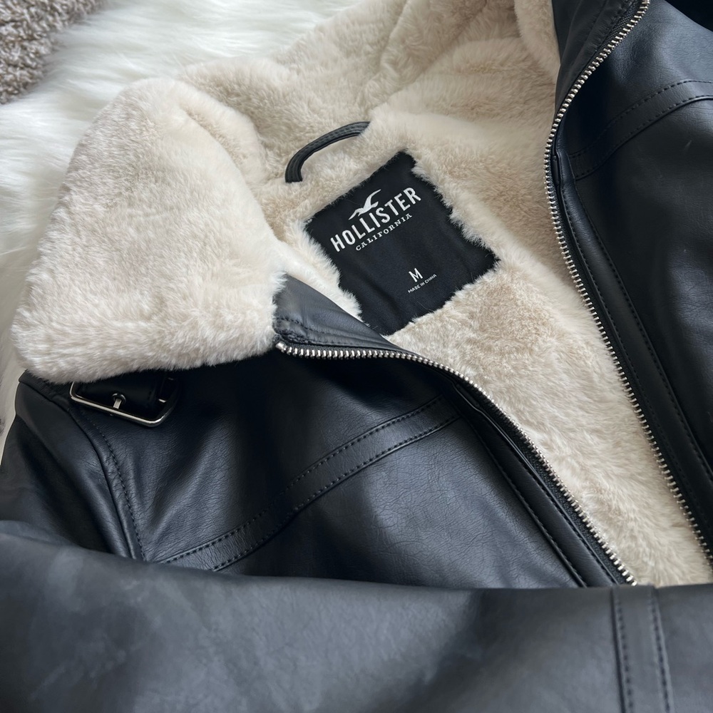 Hollister faux leather jacket in black size M